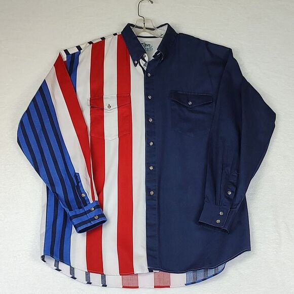 Vintage Roper Rodeo Blue 80sVertical Strip Size XXL Red White Blue Black